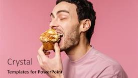  Presentation with muffin - Theme enhanced with happy-handsome-guy-eating-muffin background and a coral colored foreground