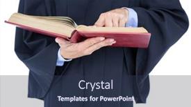  Presentation with labor - Presentation theme with happy handsome lawyer holding labor code on white background background and a tawny brown colored foreground