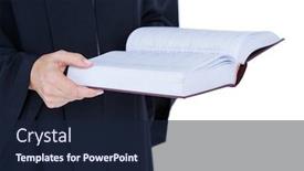  Presentation with labor - Beautiful PPT theme featuring happy handsome lawyer holding labor code on white background backdrop and a wine colored foreground