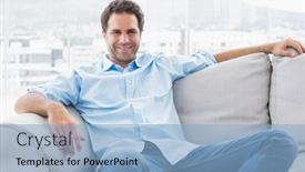  Presentation with living room - Beautiful theme featuring happy-handsome-man-relaxing backdrop and a light blue colored foreground