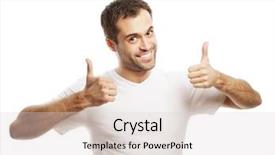  Presentation with man looking up happy - Presentation consisting of happy handsome man showing thumbs background and a light gray colored foreground