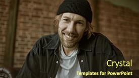  Presentation with emotions - Theme featuring happy-handsome-middle-aged-man background and a wine colored foreground