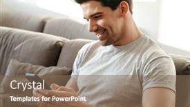  Presentation with mobile home - Cool new slide set with happy-handsome-young-man-using backdrop and a violet colored foreground