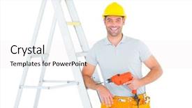  Presentation with handyman service - Slide set consisting of happy handyman with power background and a sky blue colored foreground