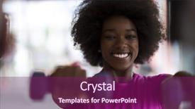  Presentation with weight loss - Beautiful PPT theme featuring happy healthy african american woman working out in a gym on weight loss with dumbbells backdrop and a violet colored foreground