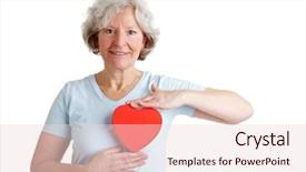  Presentation with elderly health - Audience pleasing slides consisting of happy healthy elderly woman holding backdrop and a lemonade colored foreground