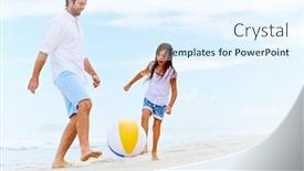  Presentation with beach ball - Slides featuring happy healthy family father and daughter running on the beach with ball having fun together background and a sky blue colored foreground