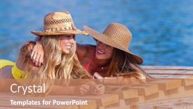  Presentation with vacation - Presentation design featuring happy-healthy-girls-on-summer background and a coral colored foreground