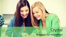  Presentation with education - PPT theme consisting of happy help - education concept - student girls background and a  colored foreground
