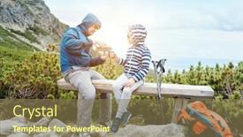  Presentation with hot tea - Audience pleasing PPT theme consisting of happy-hiker-traveler-father backdrop and a violet colored foreground