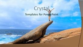  Presentation with adventure - Slide set featuring happy-hiker-woman-standing background and a sky blue colored foreground