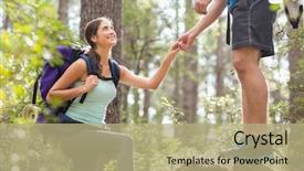  Presentation with rock climbing - Slide set consisting of happy-hikers-climbing-on-rock background and a mint green colored foreground