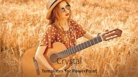  Presentation with independence - Amazing presentation theme having happy hippie girl stands in a wheat field with her guitar spirit of freedom and independence backdrop and a gold colored foreground