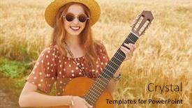  Presentation with independence - Cool new slides with happy hippie girl stands in a wheat field with her guitar spirit of freedom and independence backdrop and a gold colored foreground