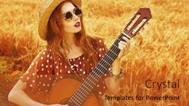  Presentation with hippie - PPT layouts having happy hippie girl stands in a wheat field with her guitar spirit of freedom and independence background and a red colored foreground