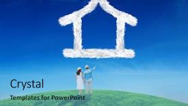  Presentation with hill - Cool new theme with happy hipster couple holding hands and looking against green hill under blue sky backdrop and a light blue colored foreground