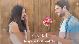  Presentation with light roses - Audience pleasing theme consisting of happy hipster giving his girlfriend roses against shimmering light design on grey backdrop and a coral colored foreground