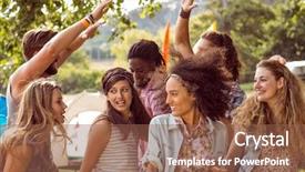  Presentation with music festival - Slides consisting of social dance - happy hipsters dancing background and a violet colored foreground