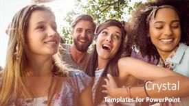  Presentation with festival music - Colorful slide deck enhanced with happy hipsters dancing to the music at a music festival backdrop and a coral colored foreground