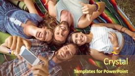  Presentation with campsite - Theme consisting of happy hipsters having fun background and a tawny brown colored foreground