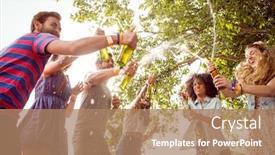  Presentation with festival music - Slides with happy hipsters spraying beer bottles at a music festival background and a coral colored foreground