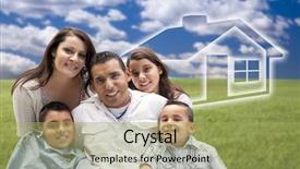  Presentation with family - Presentation theme consisting of real estate fun - happy hispanic family portrait sitting background and a yellow colored foreground