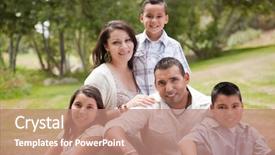  Presentation with diversity - Slide deck featuring happy hispanic family portrait background and a coral colored foreground