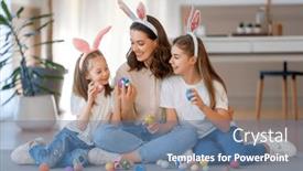  Presentation with children painting - PPT theme with happy-holiday-mother background and a ocean colored foreground