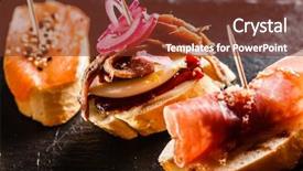  Presentation with tapas - Beautiful presentation theme featuring happy hour party - tapas on crusty bread backdrop and a tawny brown colored foreground