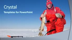  Presentation with fisherman - Colorful presentation theme enhanced with happy ice fisherman holding backdrop and a ocean colored foreground
