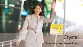  Presentation with e hailing - PPT theme enhanced with happy indian businesswoman hailing background and a mint green colored foreground