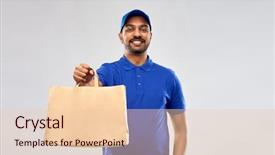  Presentation with south indian food - Colorful presentation design enhanced with happy indian delivery man food backdrop and a lemonade colored foreground