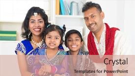  Presentation with indian traditional - Presentation design consisting of happy indian family at home background and a coral colored foreground