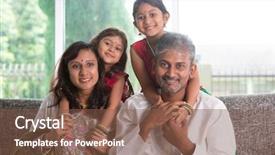  Presentation with children parents - PPT theme with happy indian family at home background and a tawny brown colored foreground