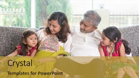  Presentation with children parents - PPT theme having happy indian family at home background and a gold colored foreground