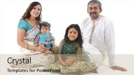  Presentation with white parents and black children - Cool new PPT theme with happy indian family sitting backdrop and a coral colored foreground