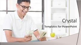  Presentation with counting - Presentation design featuring happy indian guy counting money background and a white colored foreground