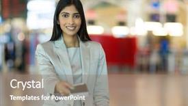  Presentation with ticket - Amazing presentation theme having happy indian woman handing over air ticket at airline check in counter backdrop and a coral colored foreground