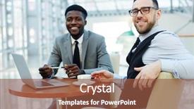  Presentation with intercultural - Presentation theme having happy intercultural colleagues looking background and a tawny brown colored foreground