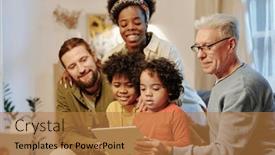  Presentation with generations - PPT theme having happy-intercultural-family-of-three background and a coral colored foreground