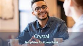  Presentation with intercultural - Slide set having happy intercultural guy in denim background and a ocean colored foreground