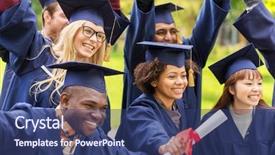  Presentation with international education - Presentation design consisting of happy international students in mortar background and a ocean colored foreground