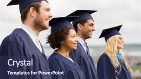  Presentation with international education - Slide deck consisting of happy international students in mortar background and a ocean colored foreground