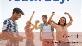  Presentation with cultural - PPT theme with happy-international-youth-day-text and a coral colored foreground
