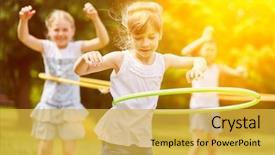  Presentation with kids playing - Audience pleasing presentation theme consisting of happy interracial group of kids backdrop and a yellow colored foreground