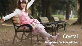  Presentation with japanese anime - Colorful PPT layouts enhanced with happy japanese girl in fashion backdrop and a violet colored foreground