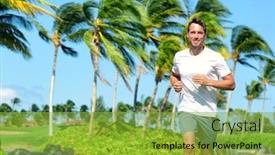  Presentation with summer trees - Cool new slide deck with happy jogging man running in tropical summer park with palm trees in background summer active lifestyle healthy young runner training outdoors backdrop and a gold colored foreground