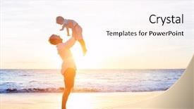  Presentation with sunset beach - PPT theme featuring happy joyful father and son background and a sky blue colored foreground