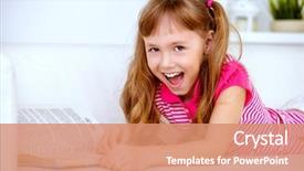  Presentation with fantasy - PPT theme with happy joyful girl reading a book at home adventure and fantasy education background and a coral colored foreground