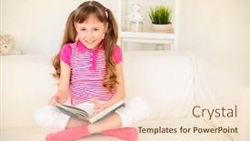  Presentation with fantasy - Slides having happy joyful girl reading a book at home adventure and fantasy education background and a lemonade colored foreground